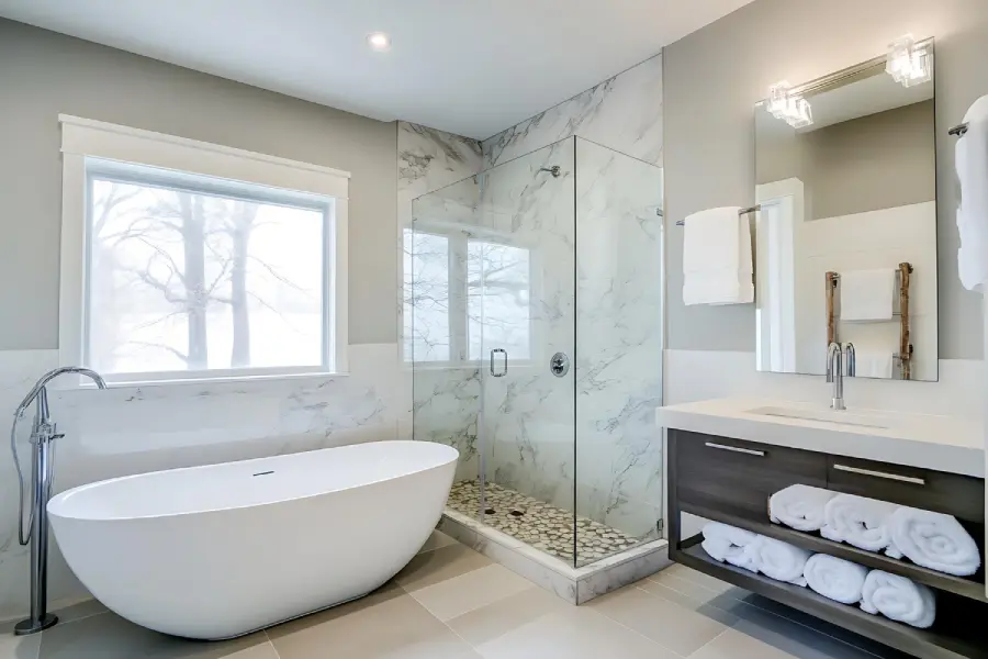 Complete bathroom transformation with new flooring and fixtures in Madison WI