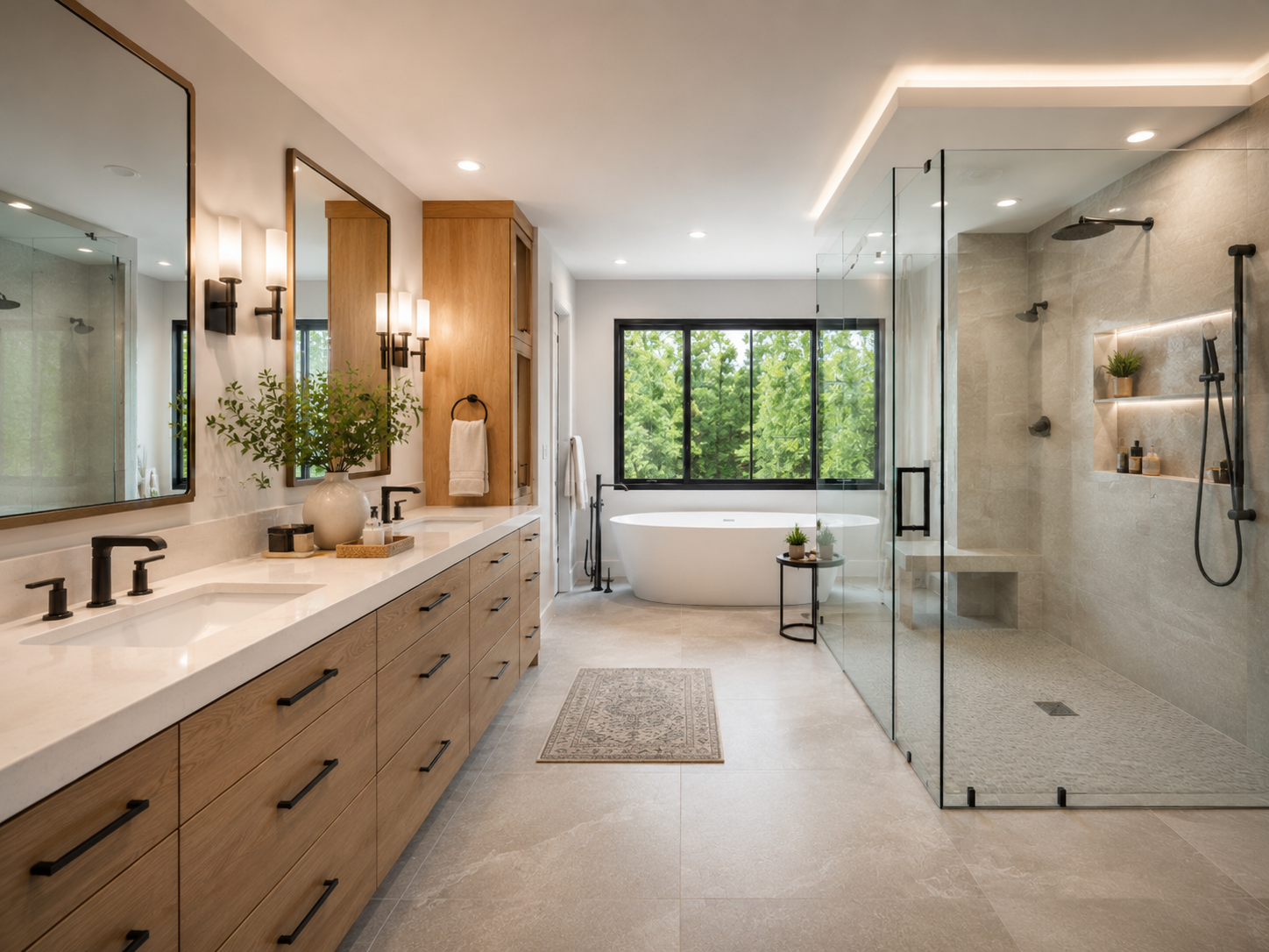 Custom bathroom remodel with vanity, lighting, and flooring in Madison WI