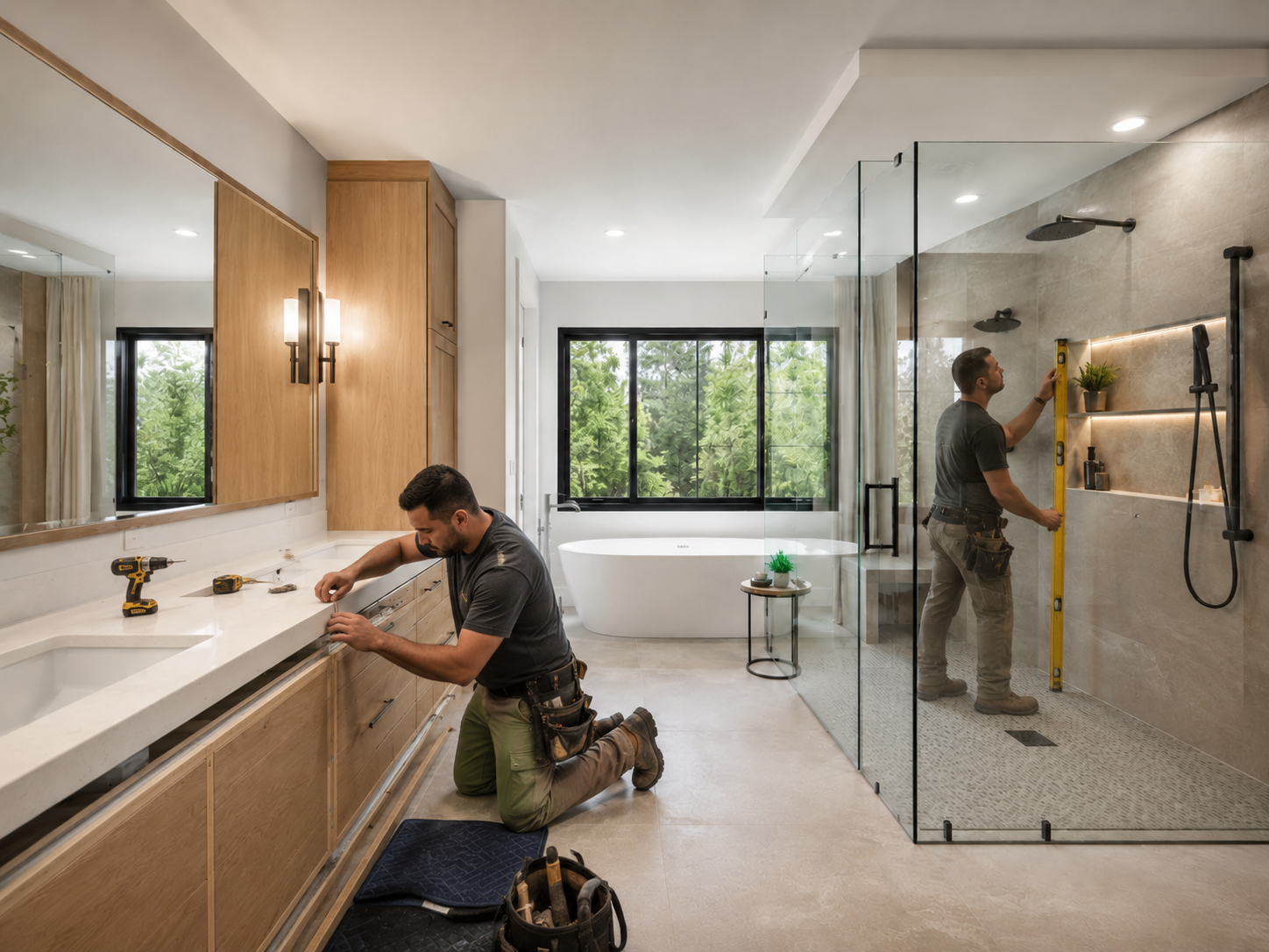 Bathroom remodel in Madison WI with updated fixtures, flooring, and modern design