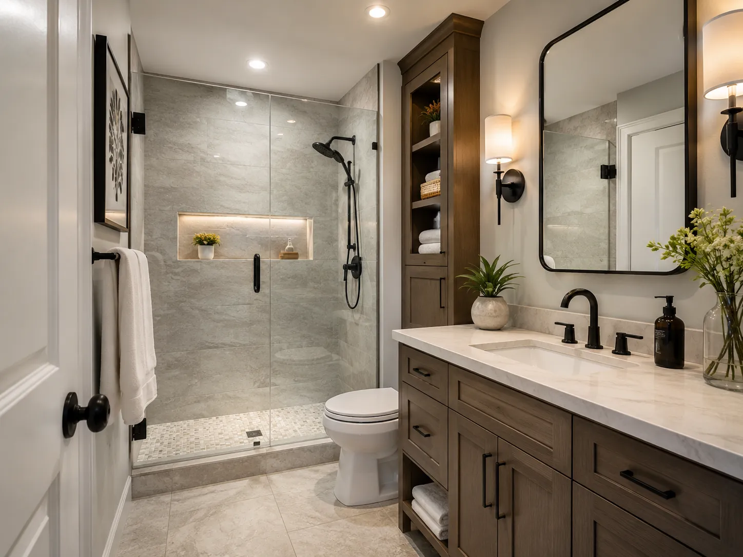 Madison bathroom renovation contractors reviewing remodel plans with homeowner
