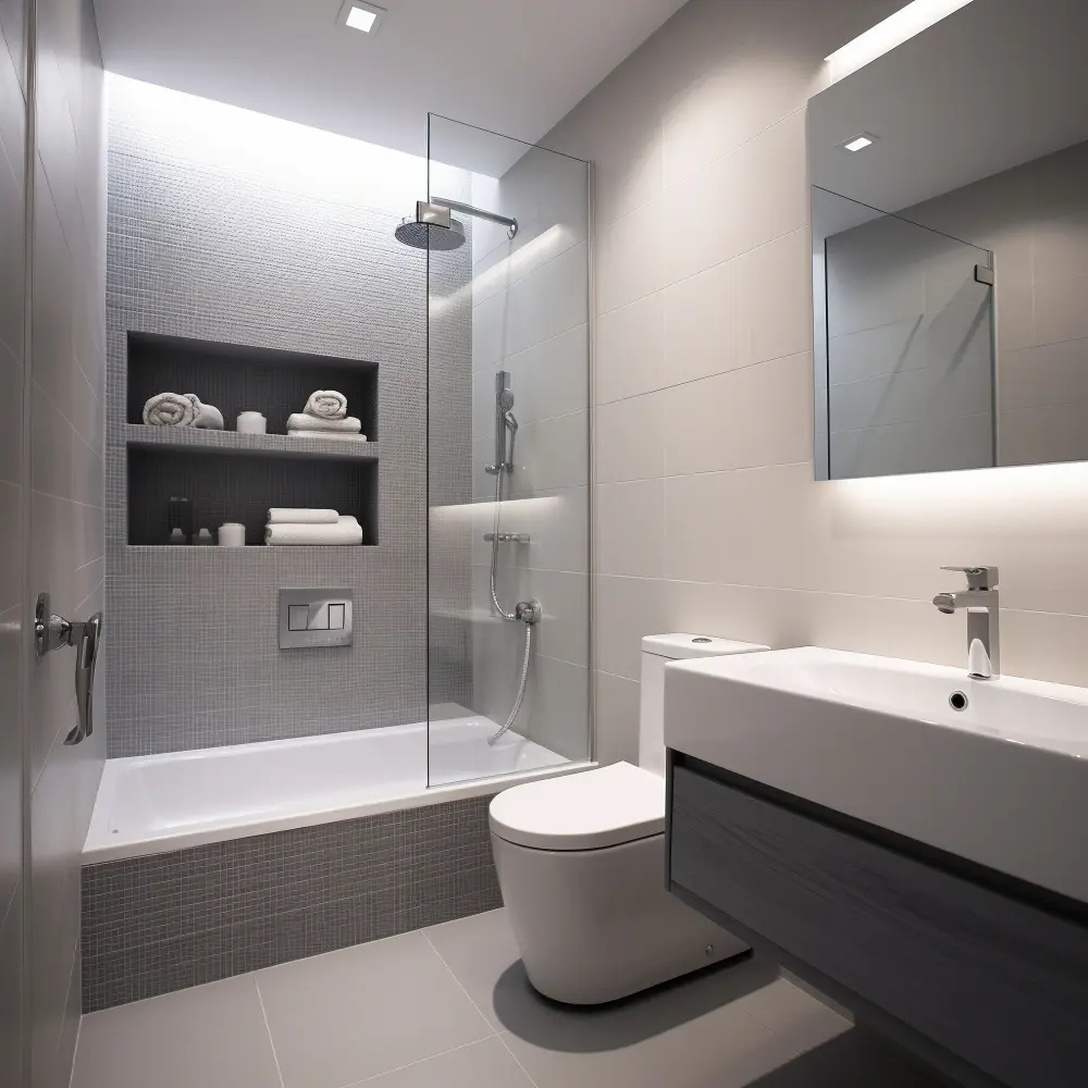 Shower remodel in Madison WI with modern tile, fixtures, and glass enclosure