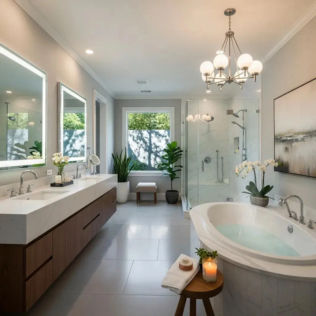 Finished bathroom remodel in a Madison WI home with modern tile and vanity