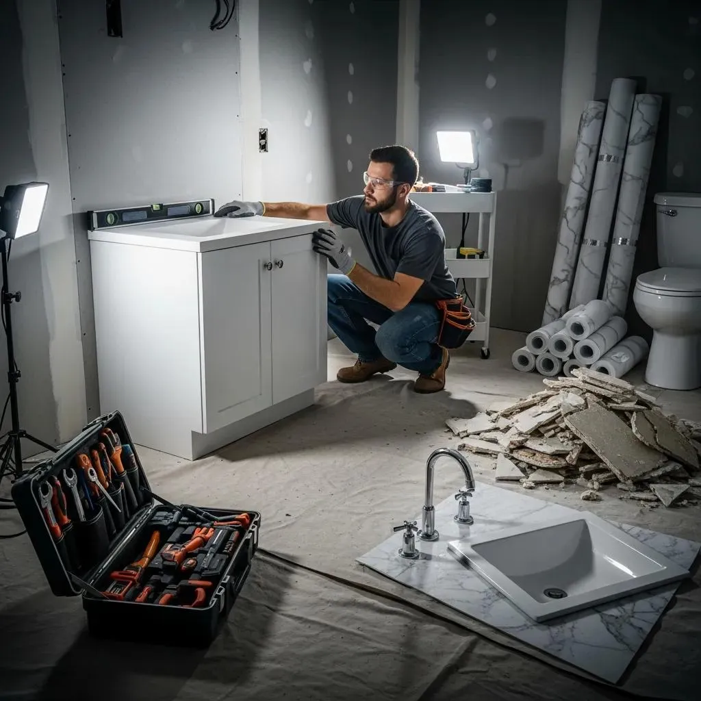 Bathroom remodeling contractor reviewing an itemized Madison renovation estimate